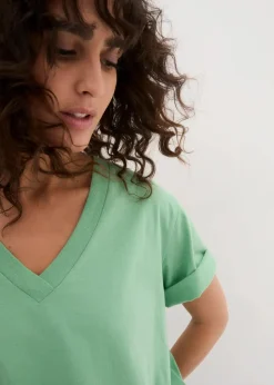 Weites Long-Shirt mit V-Ausschnitt, Kurzarm (5er Pack)