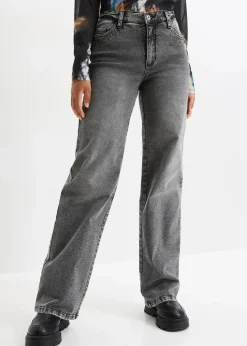 Wide-Leg-Jeans, High Waist mit Nietenbesatz