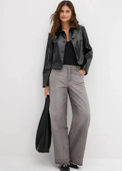 Wide-Leg-Jeans Mid Waist, Bequembund