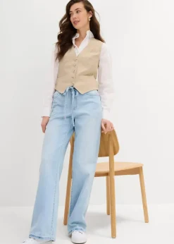 Wide-Leg-Jeans, Mid Waist, Gürtel