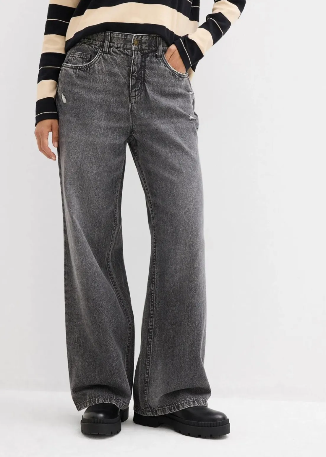 Wide-Leg-Jeans Mid Waist, Low Stretch