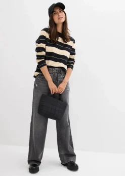 Wide-Leg-Jeans Mid Waist, Low Stretch