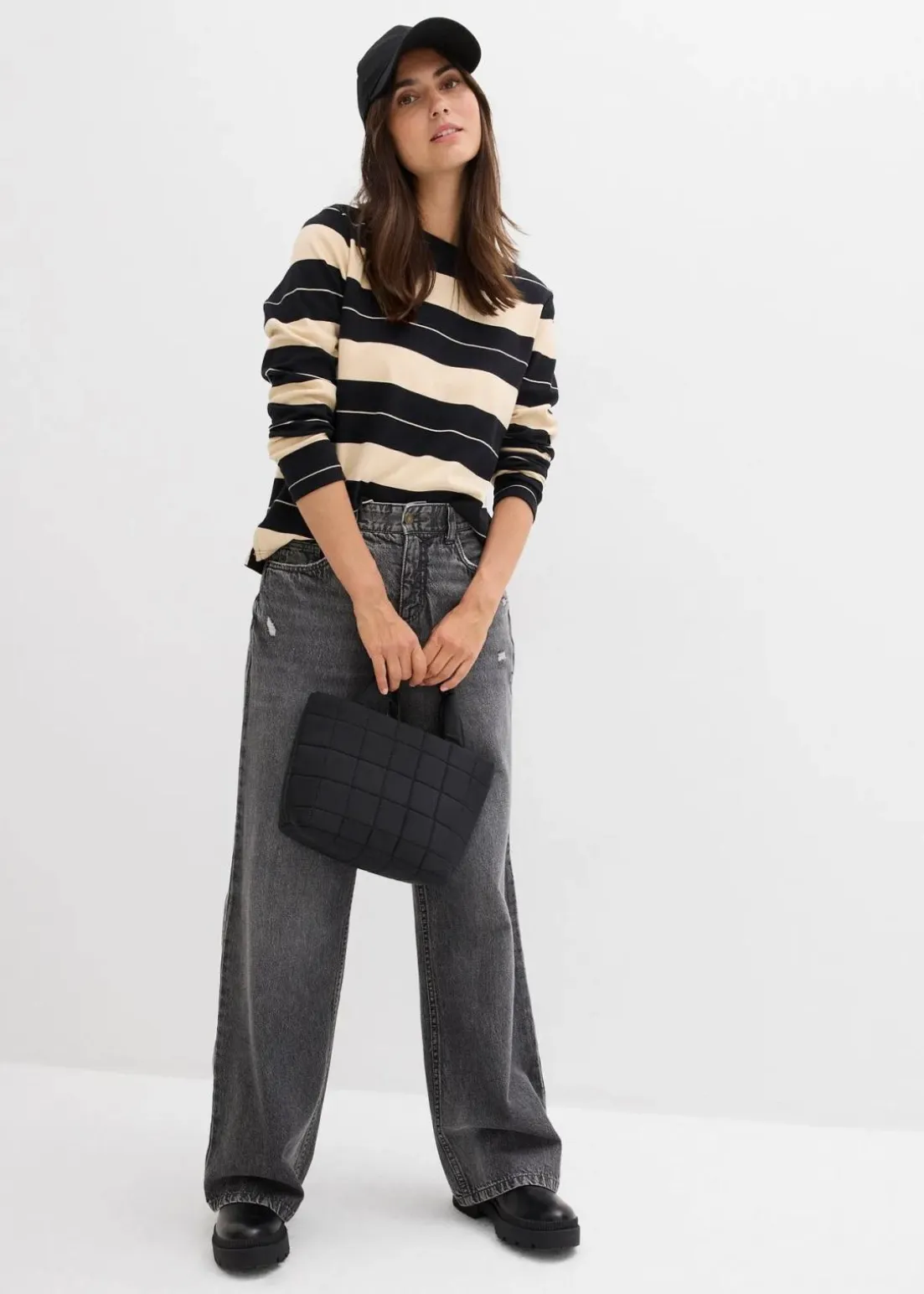 Wide-Leg-Jeans Mid Waist, Low Stretch