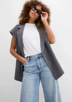 Wide-Leg-Jeans Mid Waist, Low Stretch