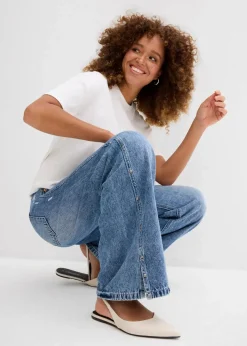 Wide-Leg-Jeans Mid Waist, Low Stretch