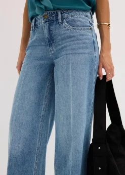 Wide-Leg-Jeans Mid Waist, Low Stretch Full Length