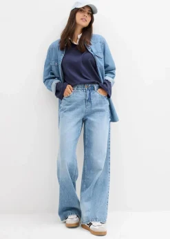 Wide-Leg-Jeans Mid Waist, Low Stretch