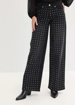 Wide-Leg-Jeans Mid Waist mit Strassapplikation