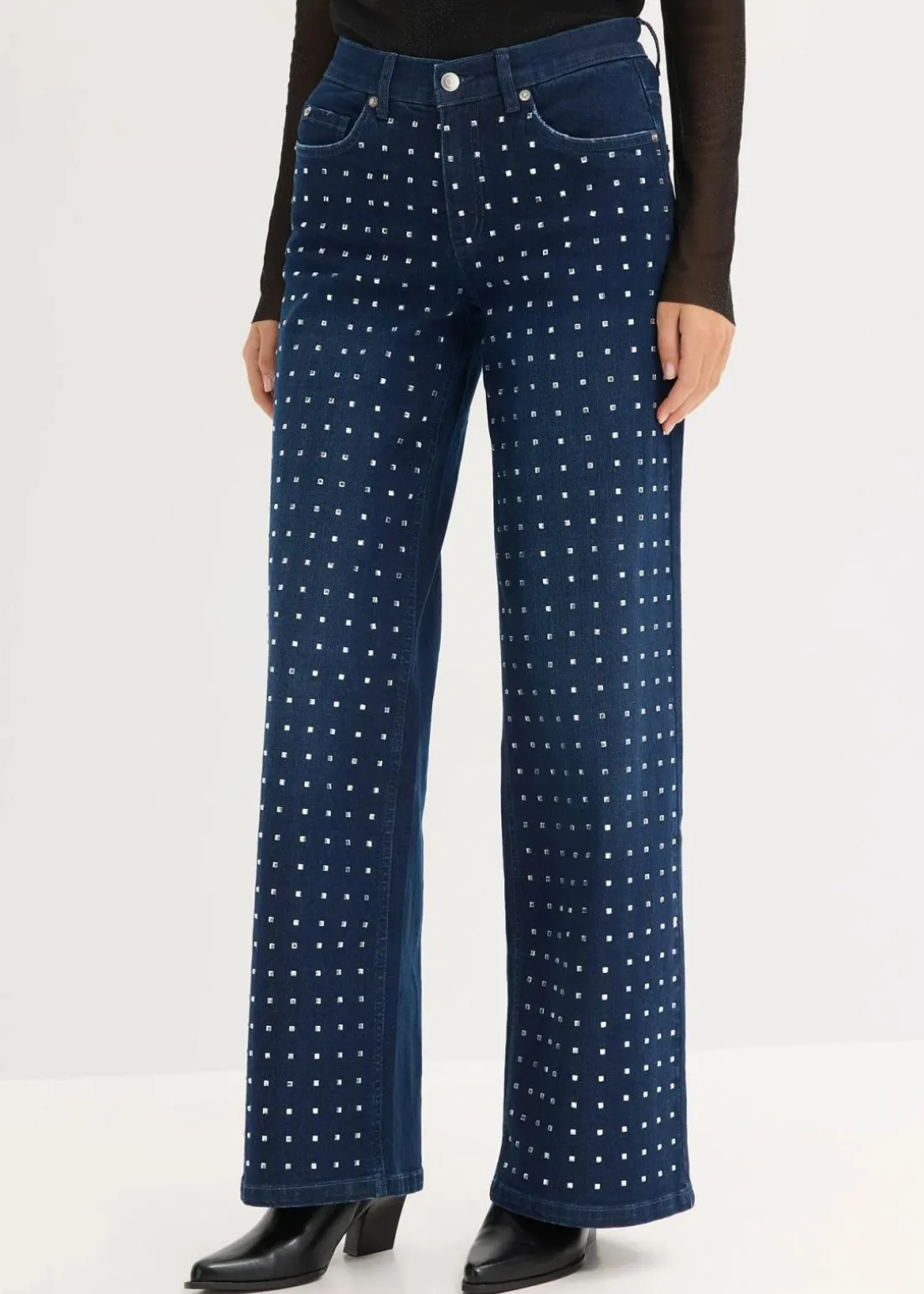 Wide-Leg-Jeans Mid Waist mit Strassapplikation