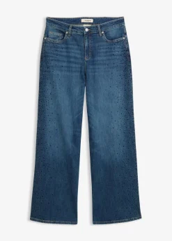 Wide-Leg-Jeans Mid Waist mit Glitzersteinen