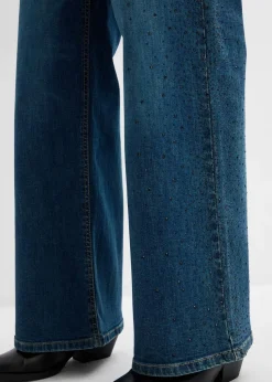Wide-Leg-Jeans Mid Waist mit Glitzersteinen