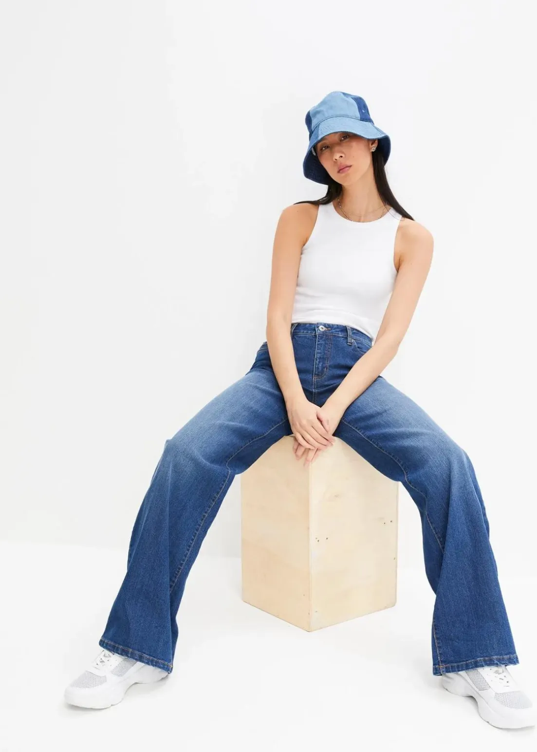 Wide-Leg-Jeans, Mid Waist, Stretch