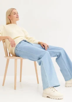 Wide-Leg-Jeans, Mid Waist, Stretch