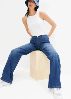 Wide-Leg-Jeans, Mid Waist, Stretch
