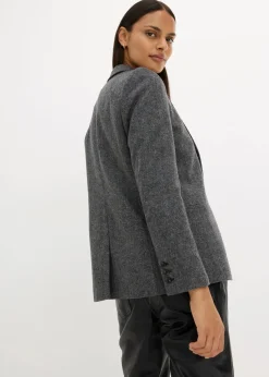 Wollblazer mit Fischgratmuster