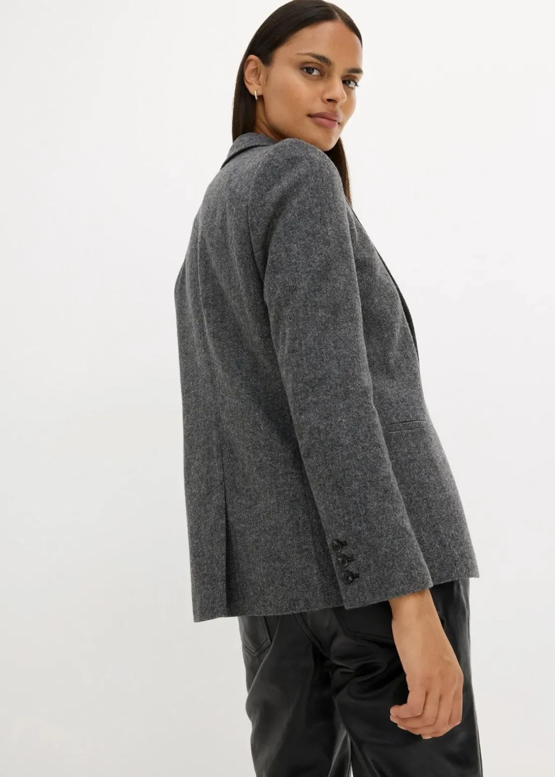 Wollblazer mit Fischgratmuster