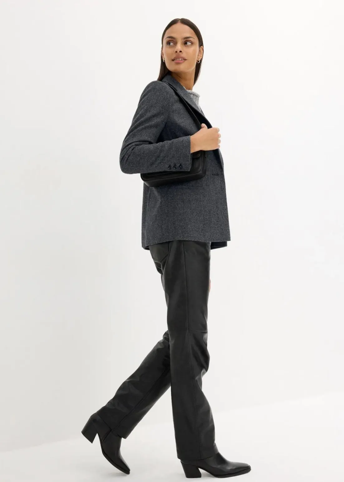 Wollblazer mit Fischgratmuster