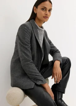 Wollblazer mit Fischgratmuster