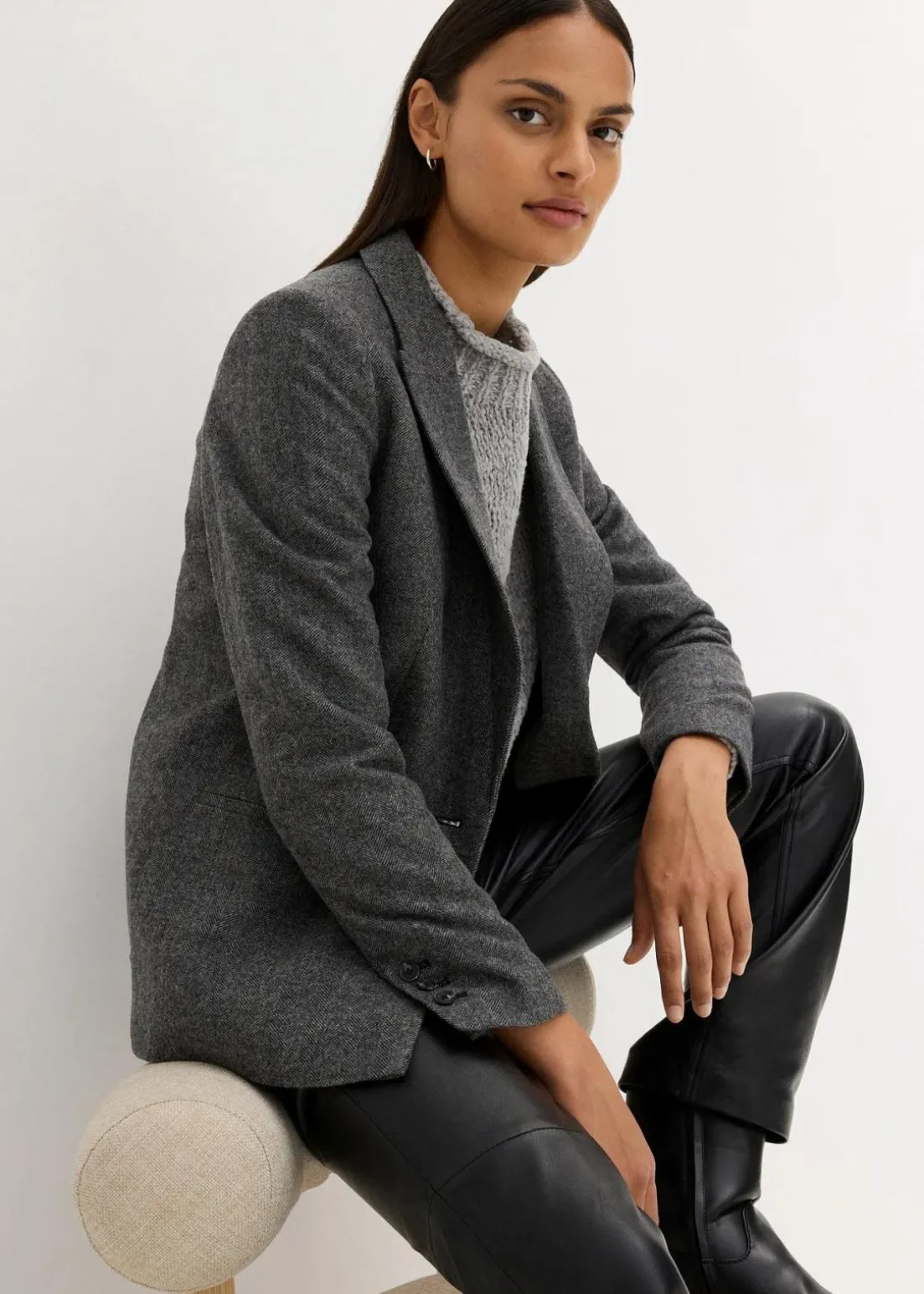 Wollblazer mit Fischgratmuster