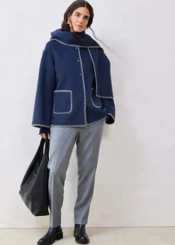 Wolljacke mit Zierstickerei (2tlg. Set mit Schal)