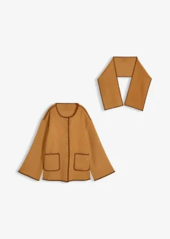 Wolljacke mit Zierstickerei (2tlg. Set mit Schal)