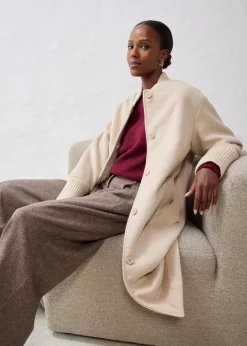 Wollmantel mit Strickbesatz