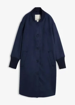 Wollmantel mit Strickbesatz